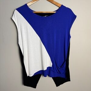 LNBF Terrera Women's Sleeveless Slit Back Bamboo Blouse Purple/White Size Medium